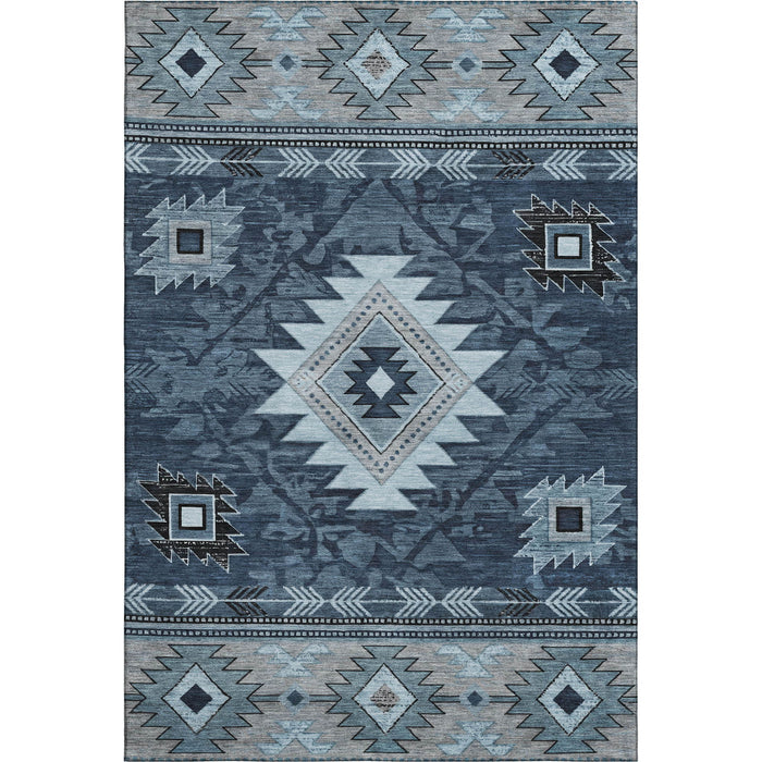 10' X 14' Geometric Washable Area Rug With UV Protection (700247) - Blue / Charcoal / Gray