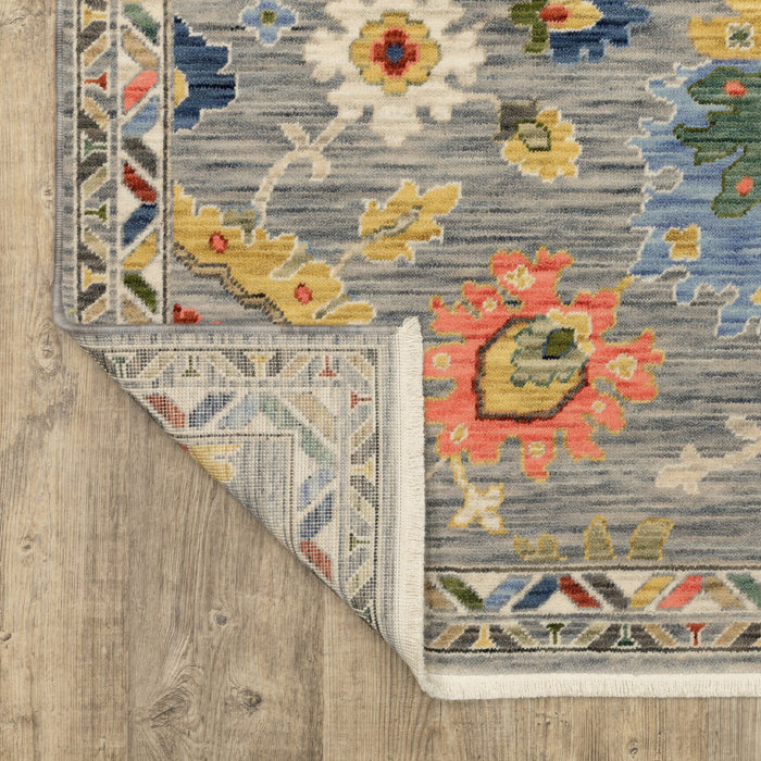 10' X 7' Oriental Area Rug With Fringe - Gray / Blue