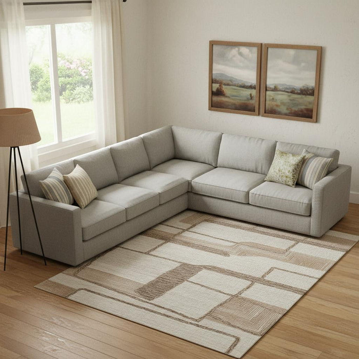 10' X 14' Wool Geometric Hand Tufted Area Rug (567630) - Brown / Tan / Ivory