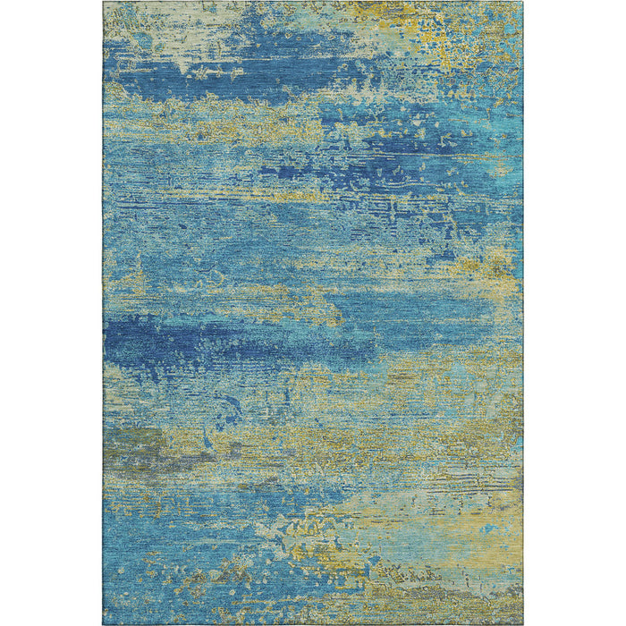 10' X 14' Abstract Washable Area Rug With UV Protection (701099) - Navy Blue / Olive Green