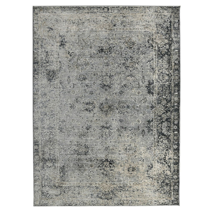 8' X 11' Floral Medallion Area Rug - Gray And Black