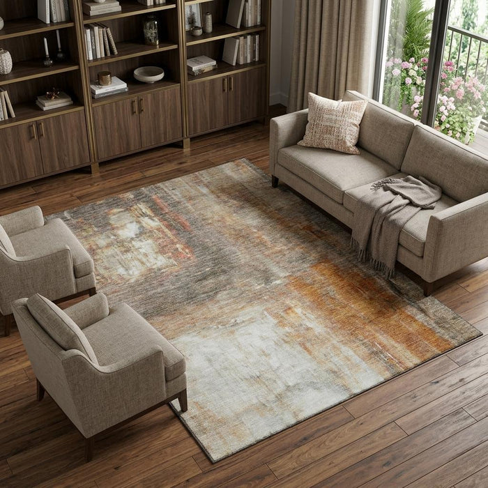10' X 14' Abstract Washable Area Rug With UV Protection (684178) - Copper / Gray / Ivory