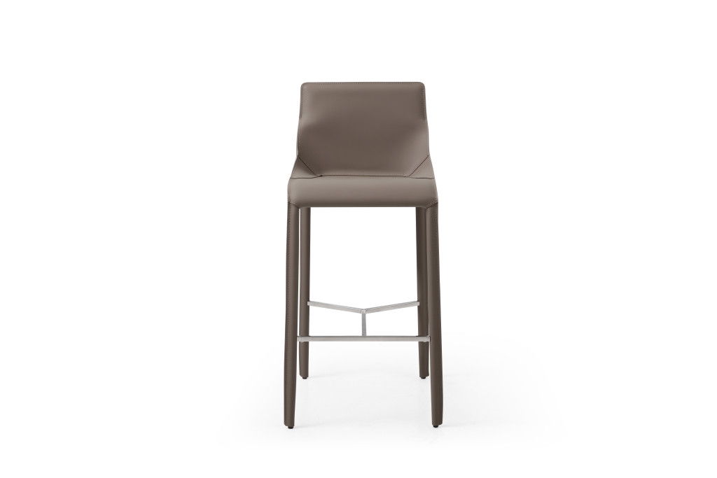 Faux Leather Wood And Metal Low Back Bar Height Bar Chair - Gray