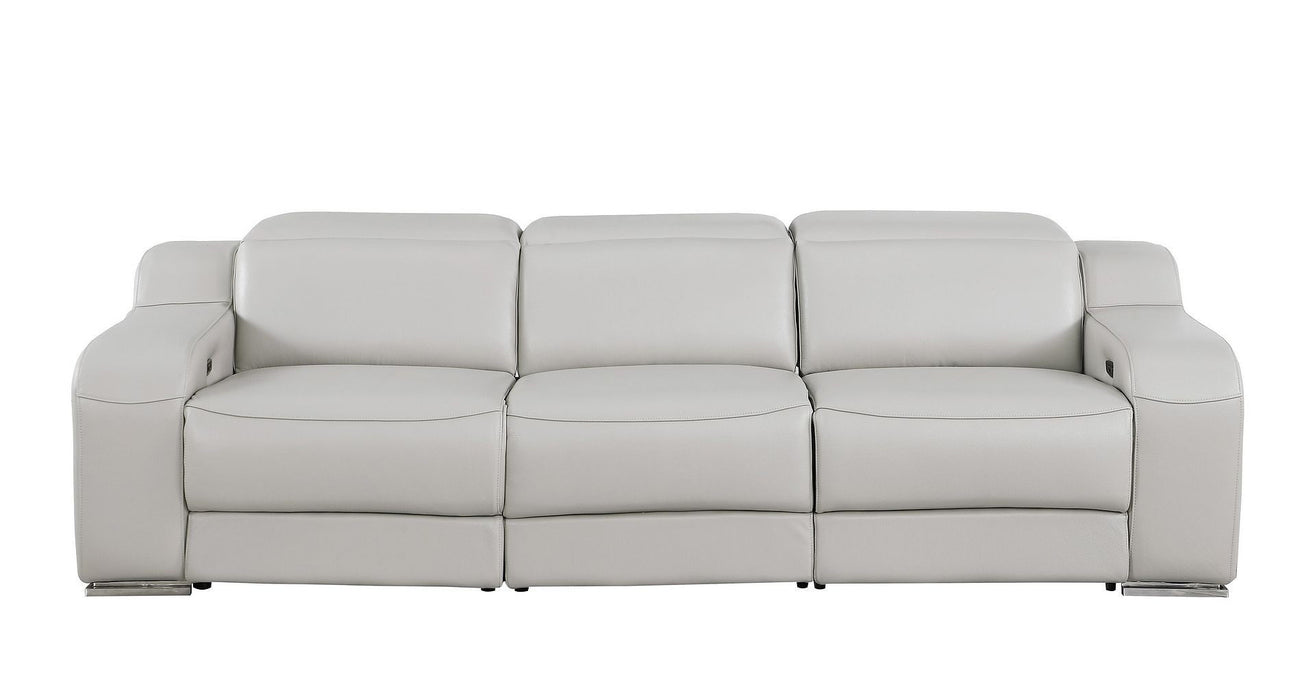 103" Modern Italian Leather Reclining USB Sofa - Light Gray