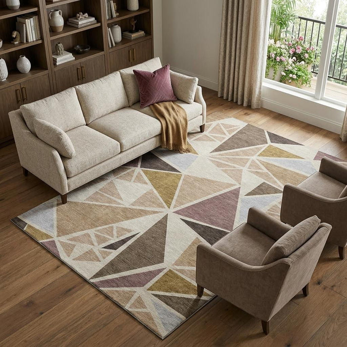 10' X 14' Geometric Washable Area Rug With UV Protection (681497) - Beige / Brown / Mauve
