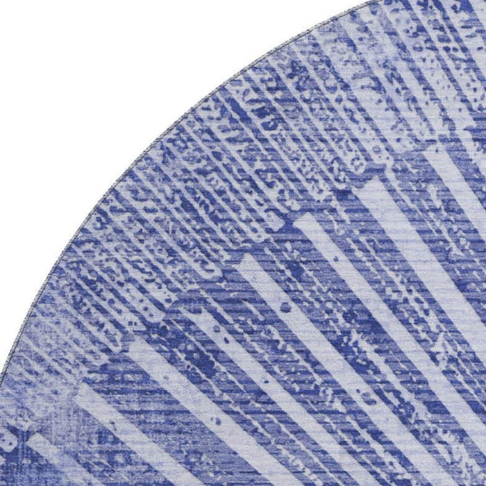 8' Geometric Washable Round Rug With UV Protection (648337) - Navy Blue / Ivory