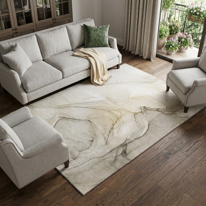 10' X 14' Abstract Washable Area Rug With UV Protection (646608) - Beige / Ivory