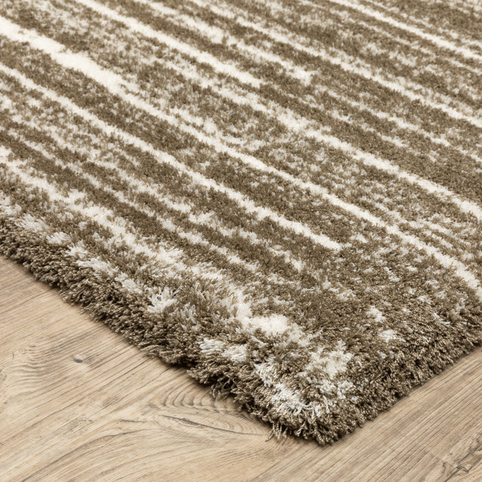 7' X 10' Striped Distressed Area Rug - Brown And Ivory