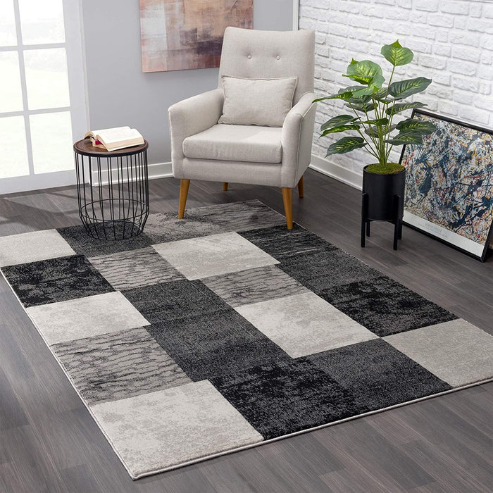 8' x 10' Checkered Dhurrie Area Rug - Gray