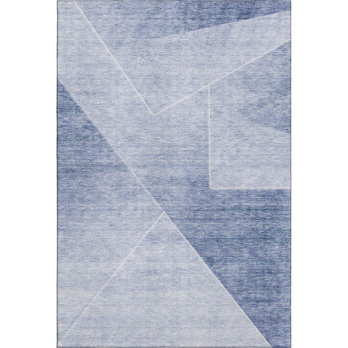 9' X 12' Geometric Washable Area Rug With UV Protection - Blue And Ivory