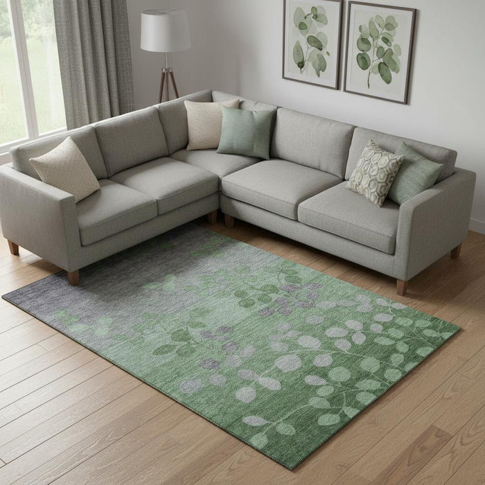 10' X 14' Floral Washable Area Rug With UV Protection (707491) - Green / Gray