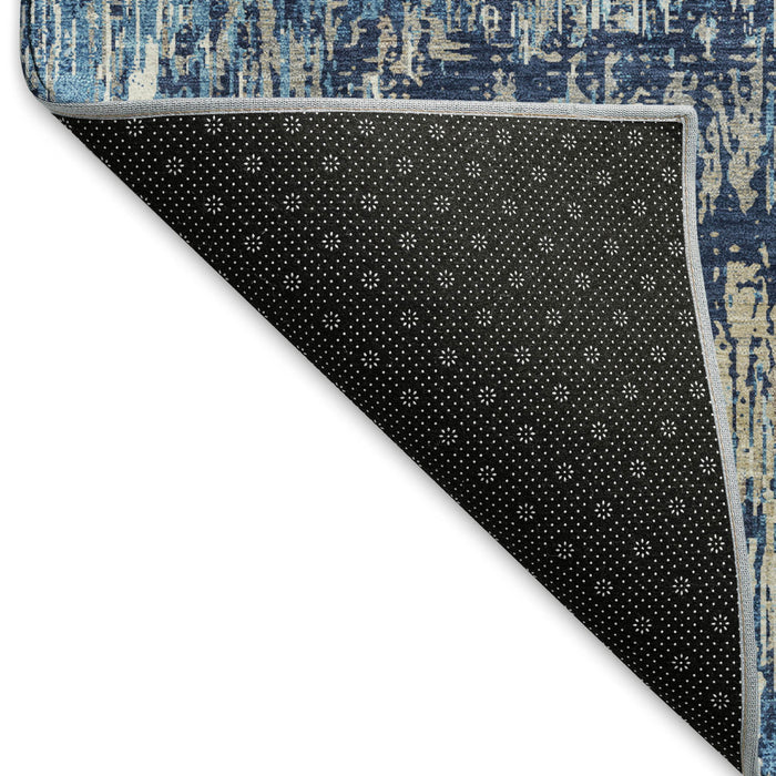 10' X 14' Striped Washable Area Rug With UV Protection (693324) - Navy Blue / Ivory / Gray