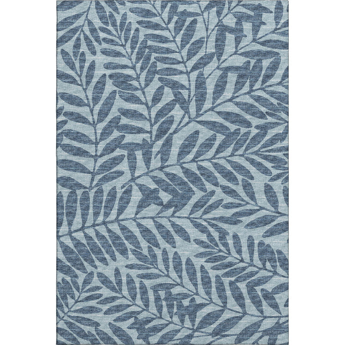 10' X 14' Botanical Leaves Washable Area Rug With UV Protection (644868) - Blue / Ivory