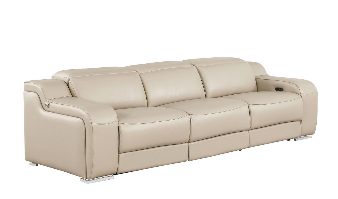 103" Modern Italian Leather Reclining USB Sofa - Beige