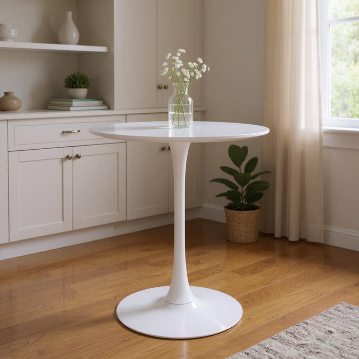 Rounded Manufactured Wood And Metal Bar Table - White