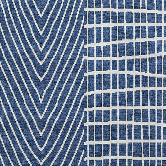 10' X 14' Geometric Washable Area Rug With UV Protection (678089) - Navy Blue / Ivory