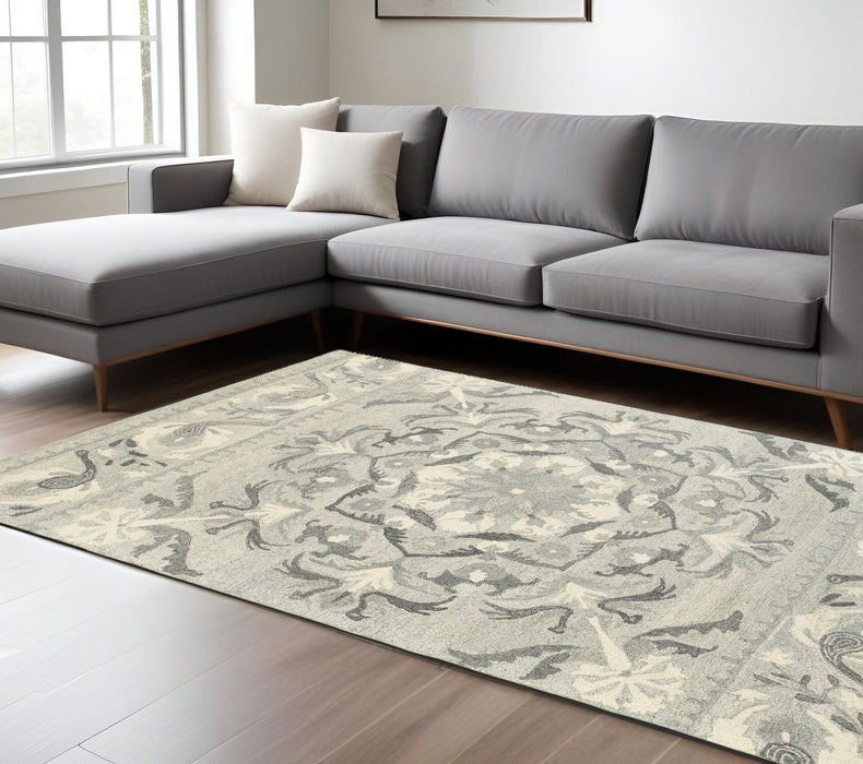 8' X 10' Wool Floral Hand Tufted Area Rug - Ivory