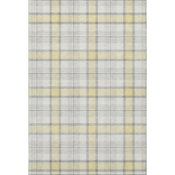 10' X 14' Plaid Washable Area Rug With UV Protection (682529) - Yellow / Ivory / Gray