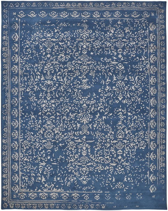 10' x 14' Wool Floral Tufted Handmade Distressed Area Rug - Blue And Silver