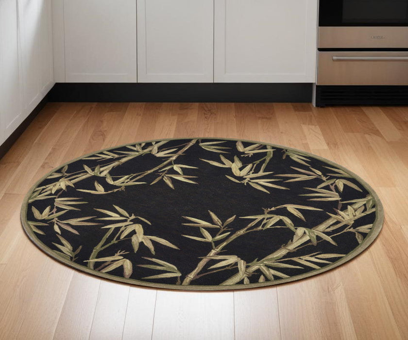 5' Round Wool Hand Tufted Area Rug - Black