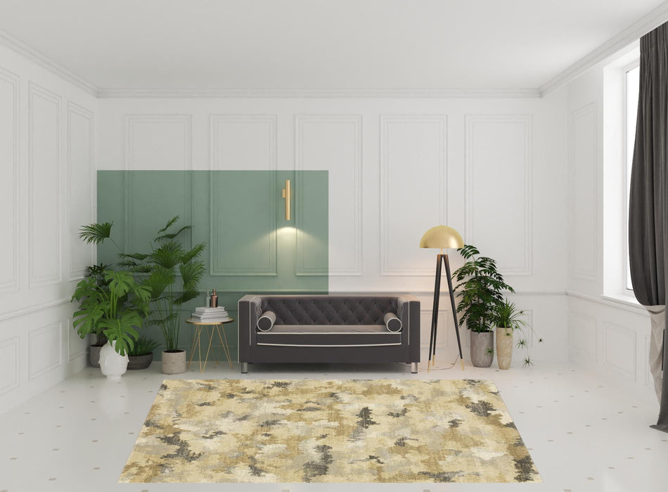 8' x 11' Abstract Power Loom Stain Resistant Area Rug - Beige Gray And Gold