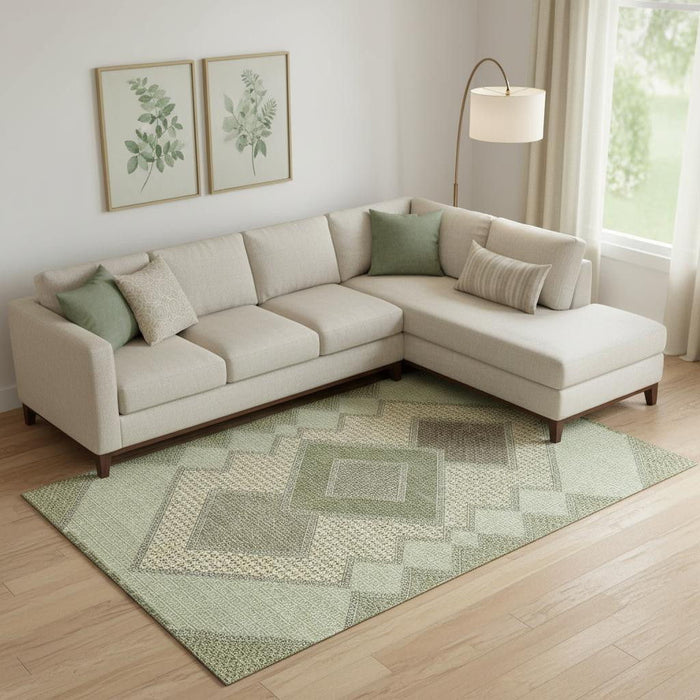 10' X 14' Geometric Washable Area Rug With UV Protection (718298) - Green / Gray