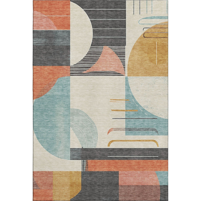 10' X 14' Geometric Washable Area Rug With UV Protection (697416) - Gray / Blue / Orange