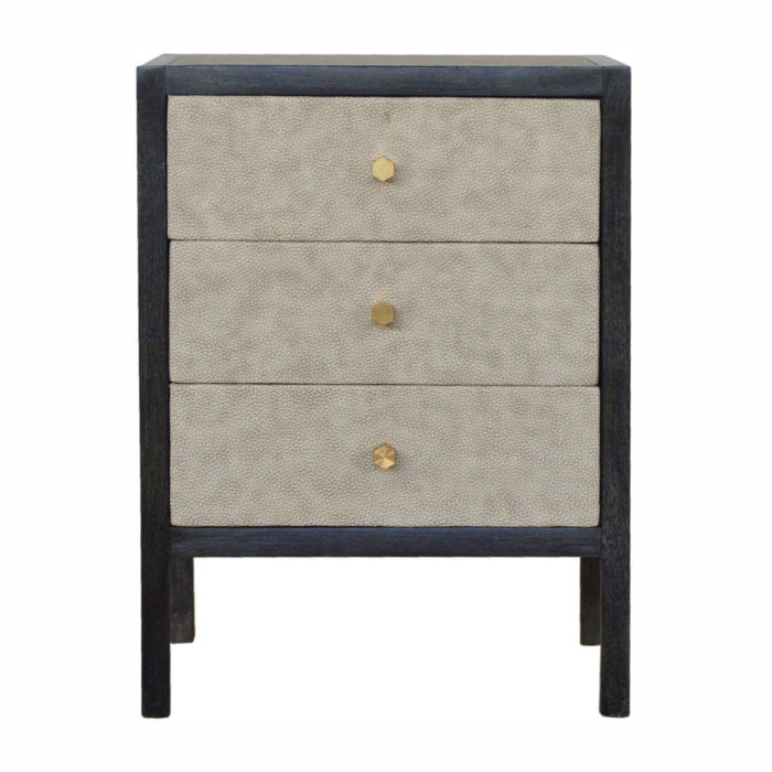 24" Solid Wood And Faux Sha Three Drawer Nightstand - Gray And Black