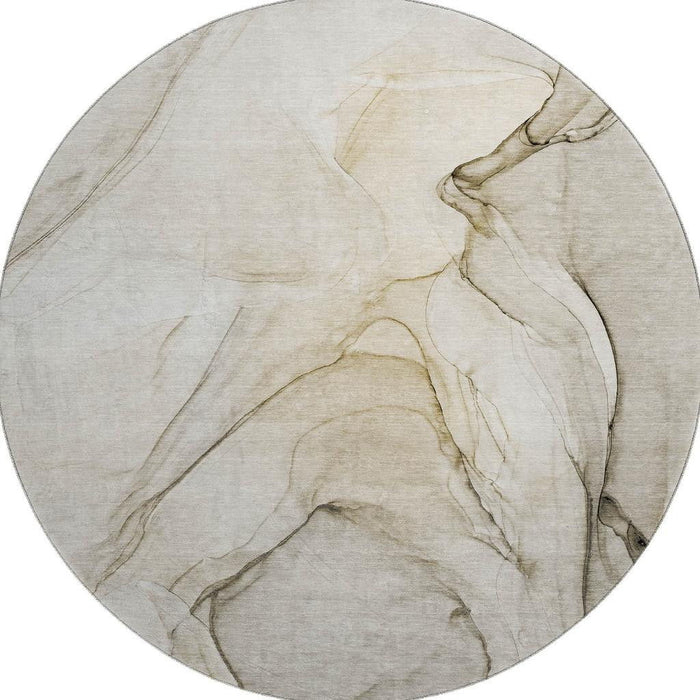 8' Abstract Washable Round Rug With UV Protection (646605) - Beige / Ivory