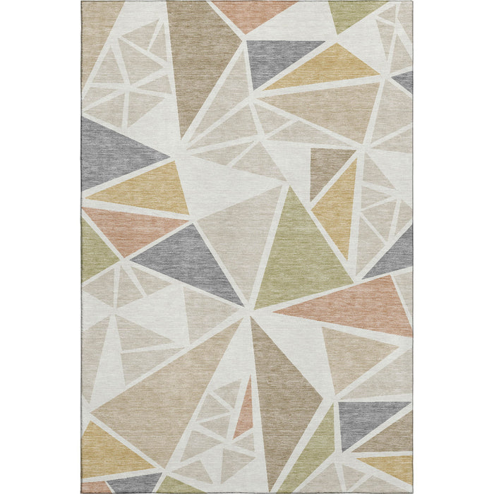 10' X 14' Geometric Washable Area Rug With UV Protection (681527) - Ivory / Gold / Green