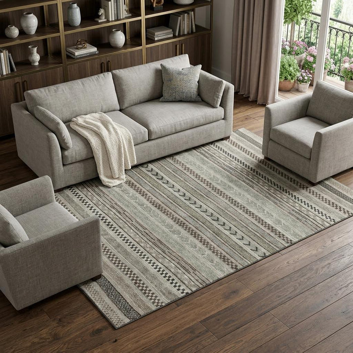 10' X 14' Striped Washable Area Rug With UV Protection (695216) - Taupe / Beige