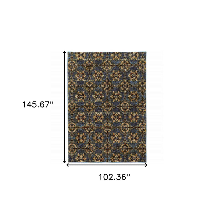 9' x 12' Oriental Power Loom Area Rug - Blue And Gold