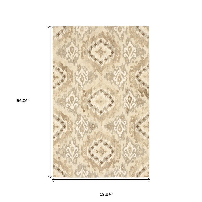 8' X 5' Wool Abstract Hand Tufted Area Rug - Beige And Ivory