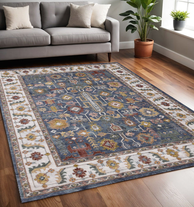 5' X 8' Medallion Area Rug (661369) - Blue / Cream / Yellow