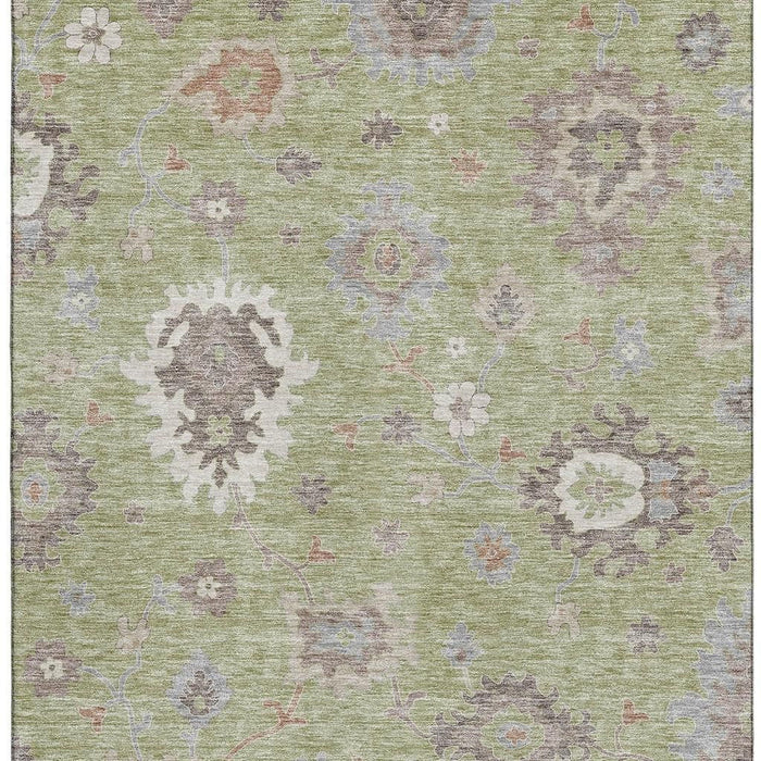 10' X 14' Floral Medallion Washable Area Rug With UV Protection - Artichoke Green