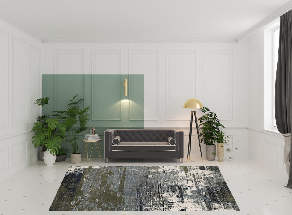 8' x 11' Abstract Power Loom Area Rug - Blue And Green