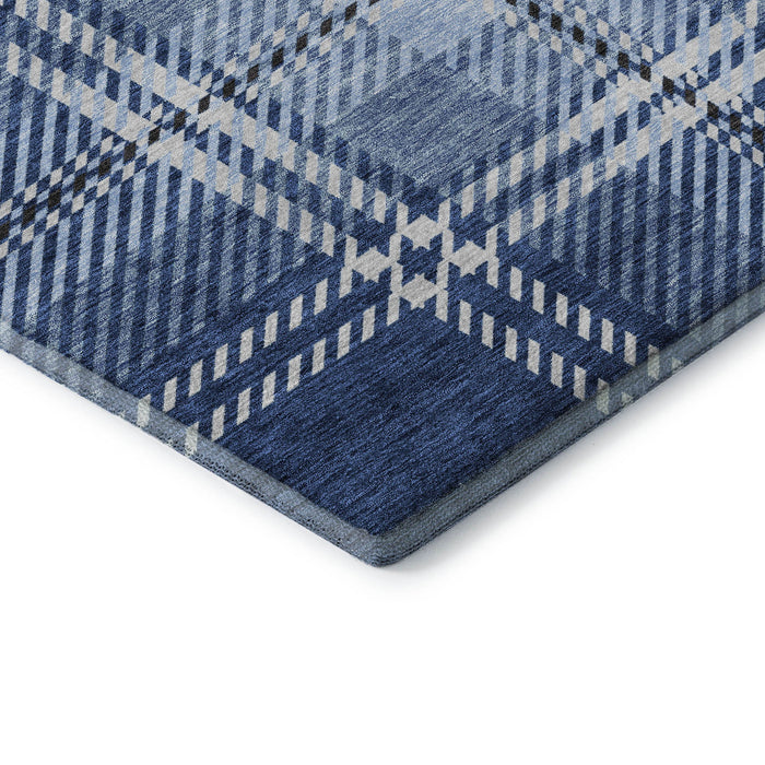 10' X 14' Plaid Washable Area Rug With UV Protection (674329) - Navy Blue / Ivory