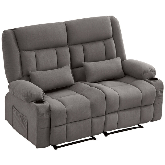 Microfiber Manual Reclining Loveseat With Storage Toss Pillows - Gray
