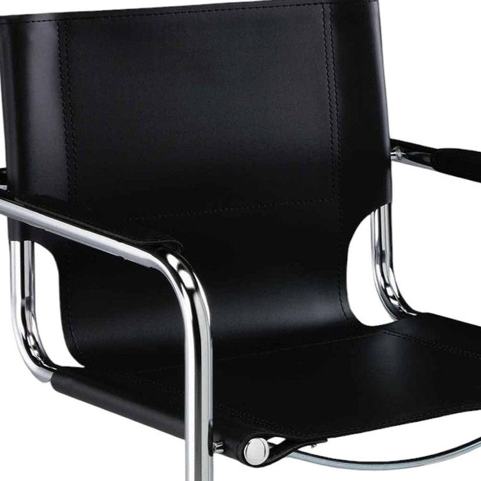 Leather Dining Arm Chairs (Set of 2) - Black / Silver