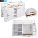 Giga loft bed with three shelves, two wardrobes, two drawers, and a ladder with storage, showcasing a multi-functional bedroom setup.