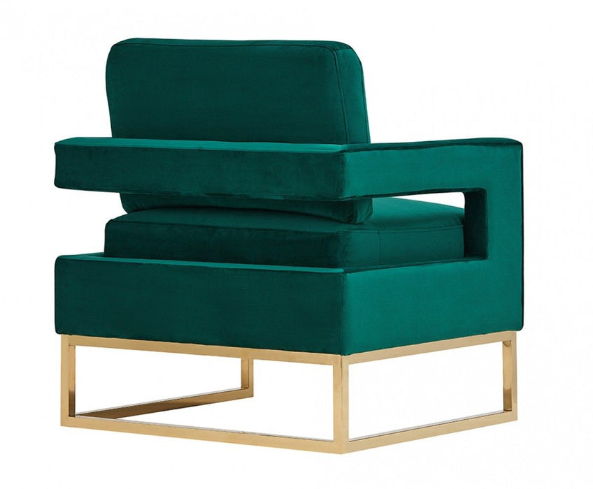Stylish Velvet Steel Chair - Green And Gold