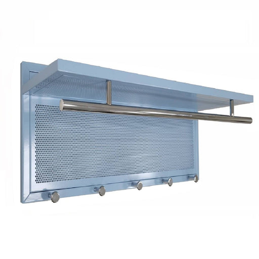 Giga Esyspot wall-mounted coat rack with integrated shelf, featuring hooks for hanging jackets, bags, and accessories.