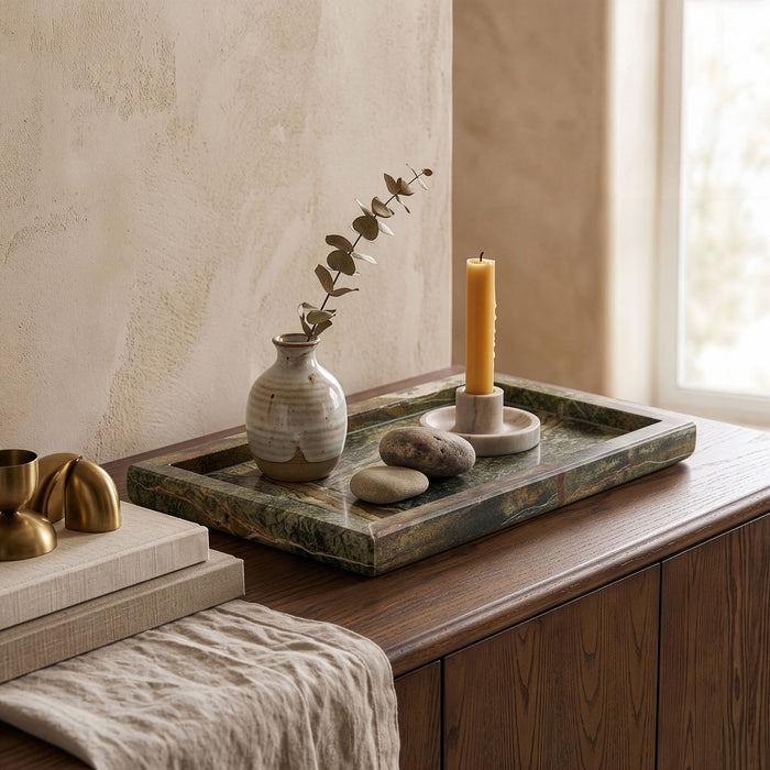 Marble tray by Meridian Furniture featuring a sleek, polished genuine marble surface with raised edges for elegant serving or decor.