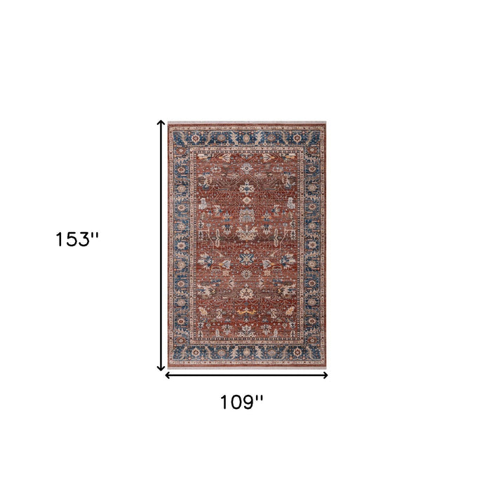 9' X 13' Oriental Area Rug With Fringe - Red