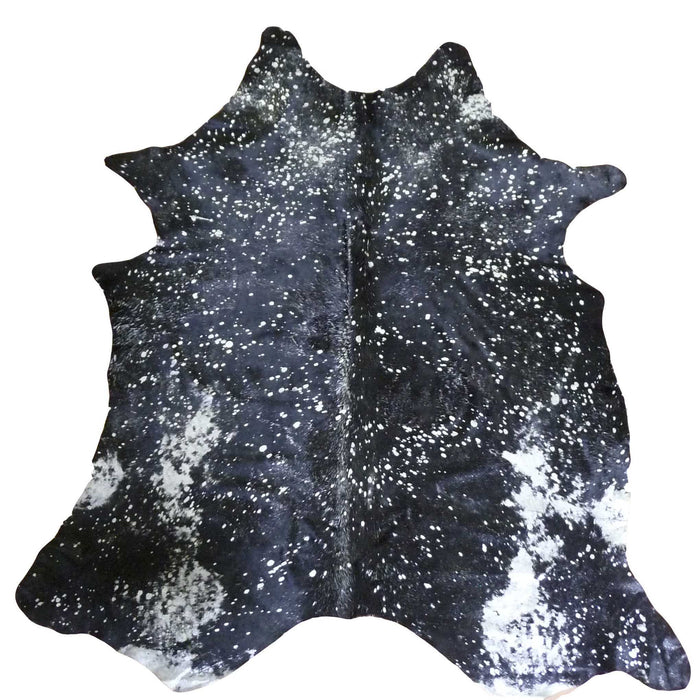 6' Devore On Black Stenciled Cowhide Rug - Silver