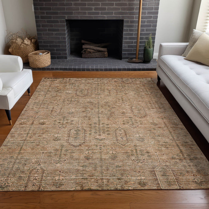 10' X 14' Southwestern Washable Area Rug With UV Protection - Terra Cotta And Copper