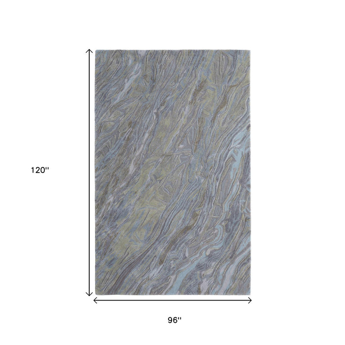 8' X 10' Abstract Hand Tufted Area Rug - Blue / Gray