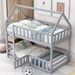 Giga twin over twin house bunk bed with safety fence and door, featuring a cozy, space-saving design for children's bedrooms