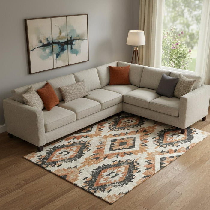 10' X 14' Southwestern Washable Area Rug With UV Protection (706625) - Terra Cotta / Charcoal / Ivory