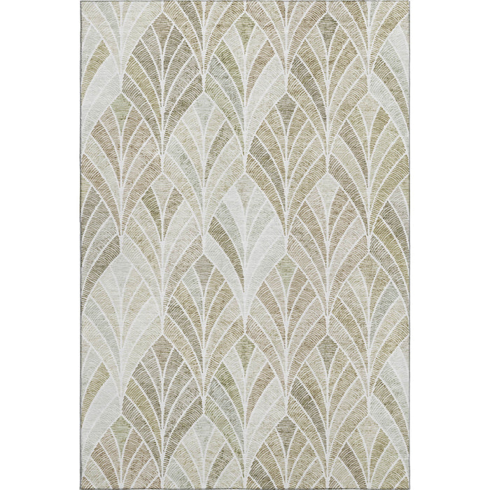 10' X 14' Geometric Washable Area Rug With UV Protection (667611) - Khaki / Beige / Ivory